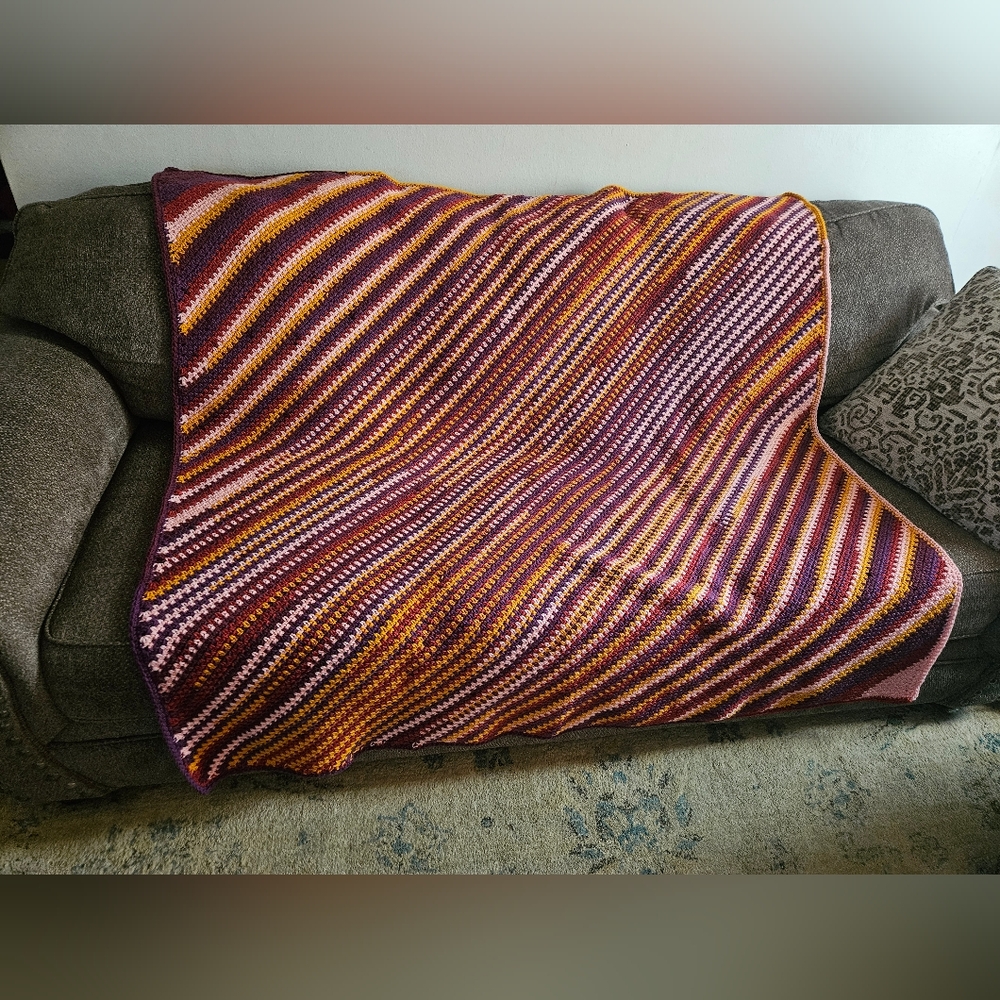 Home Made Striped Crochet Blanket